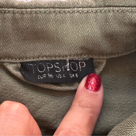 TopShop army green button jacket distressed shacket size 4 small - Picture 3 of 11